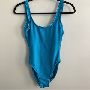 Vintage Ribbed One Piece Blue Swimsuit Size 12